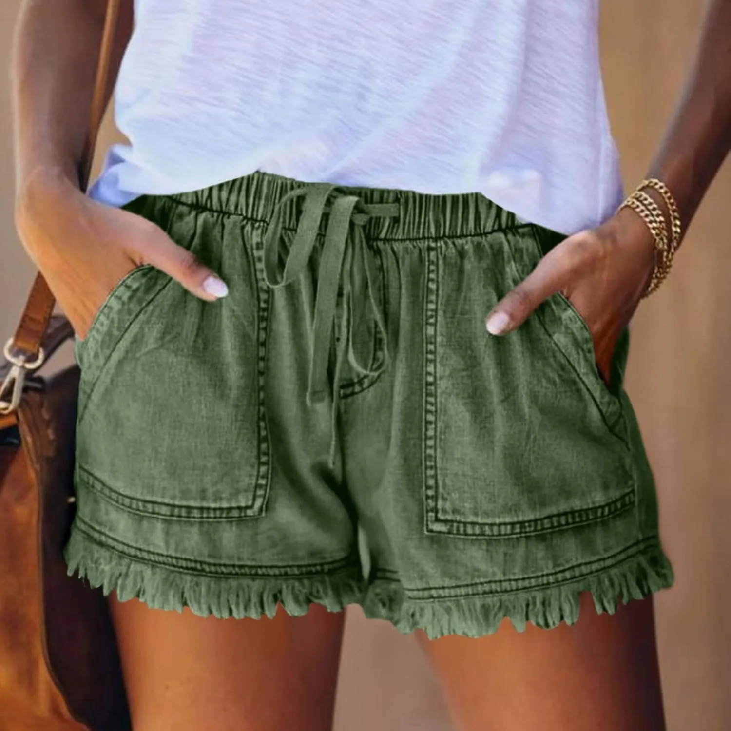 Jeans Shorts for Women Elastic High Waisted Stretchy Drawstring Slim Fit Casual Denim Shorts Lightweight Baggy Summer Jorts
