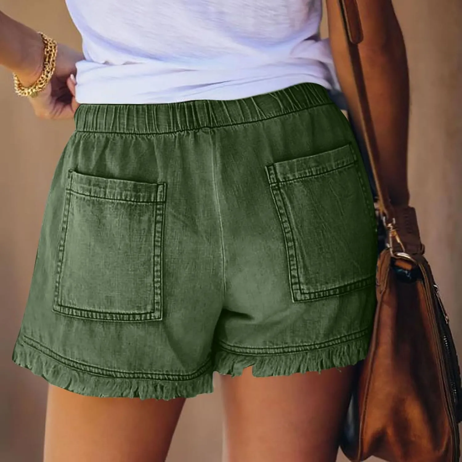 Jeans Shorts for Women Elastic High Waisted Stretchy Drawstring Slim Fit Casual Denim Shorts Lightweight Baggy Summer Jorts