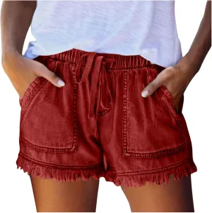 Jeans Shorts for Women Elastic High Waisted Stretchy Drawstring Slim Fit Casual Denim Shorts Lightweight Baggy Summer Jorts
