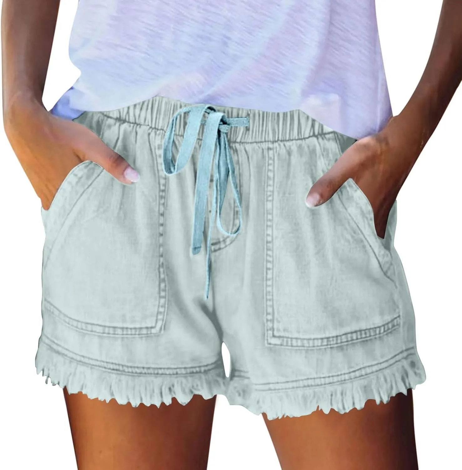Jeans Shorts for Women Lightweight Drawstring High Waisted Denim Shorts Casual Summer Lounge Shorts with Pockets