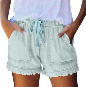 Jeans Shorts for Women Lightweight Drawstring High Waisted Denim Shorts Casual Summer Lounge Shorts with Pockets