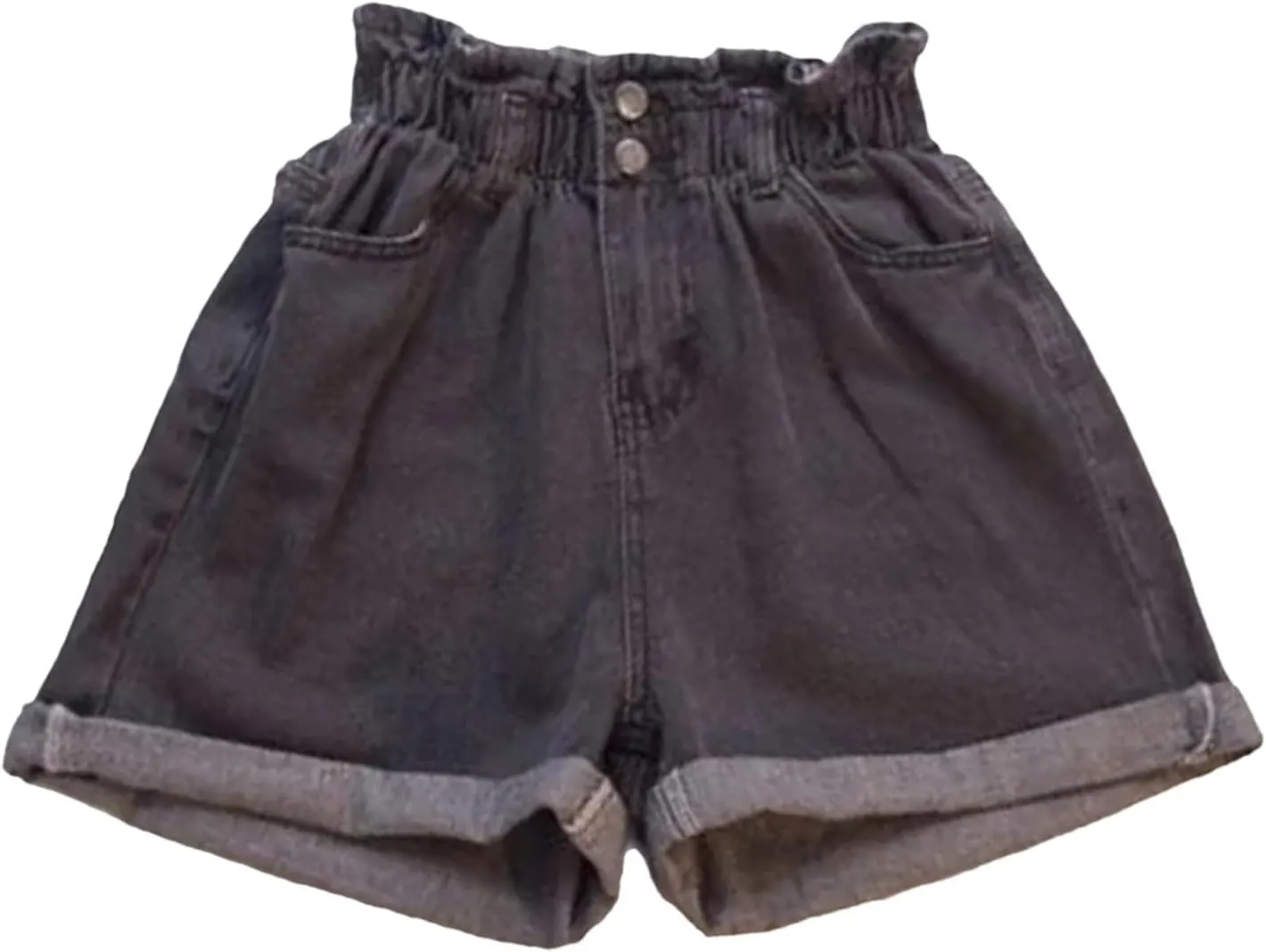 Jegsnoe Women's Denim Shorts Harem Ruffle High Waisted Elastic Waist Shorts