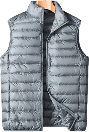 JEsilunmaMY Fall Winter Puffer Vest for Men Sleevelesss Down Jacket Packable Waistcoat Solid Color Lightweight Quilted Vests