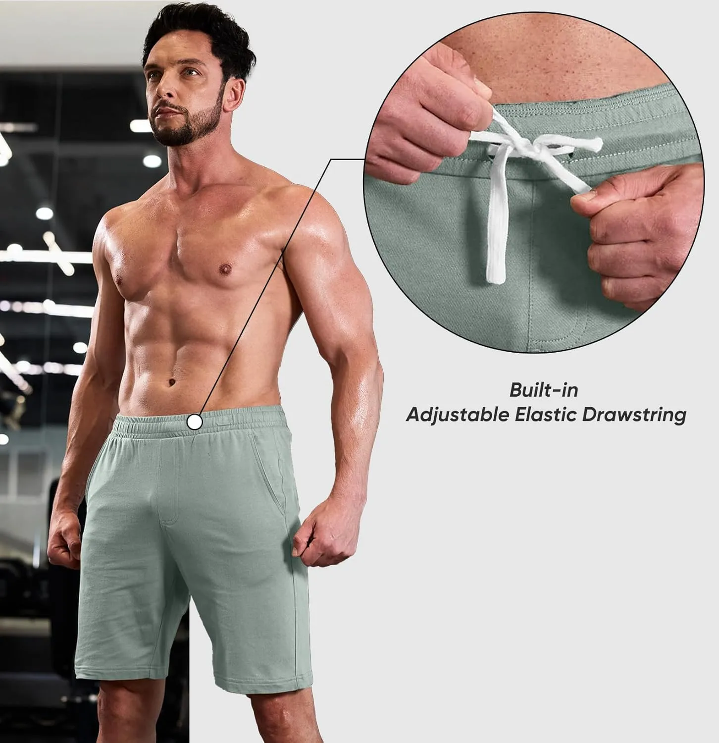 JMIERR Men's 100% Cotton Shorts 9" Casual Elastic Waist Drawstring Lightweight Workout Lounge Beach Jersey Sweat Shorts