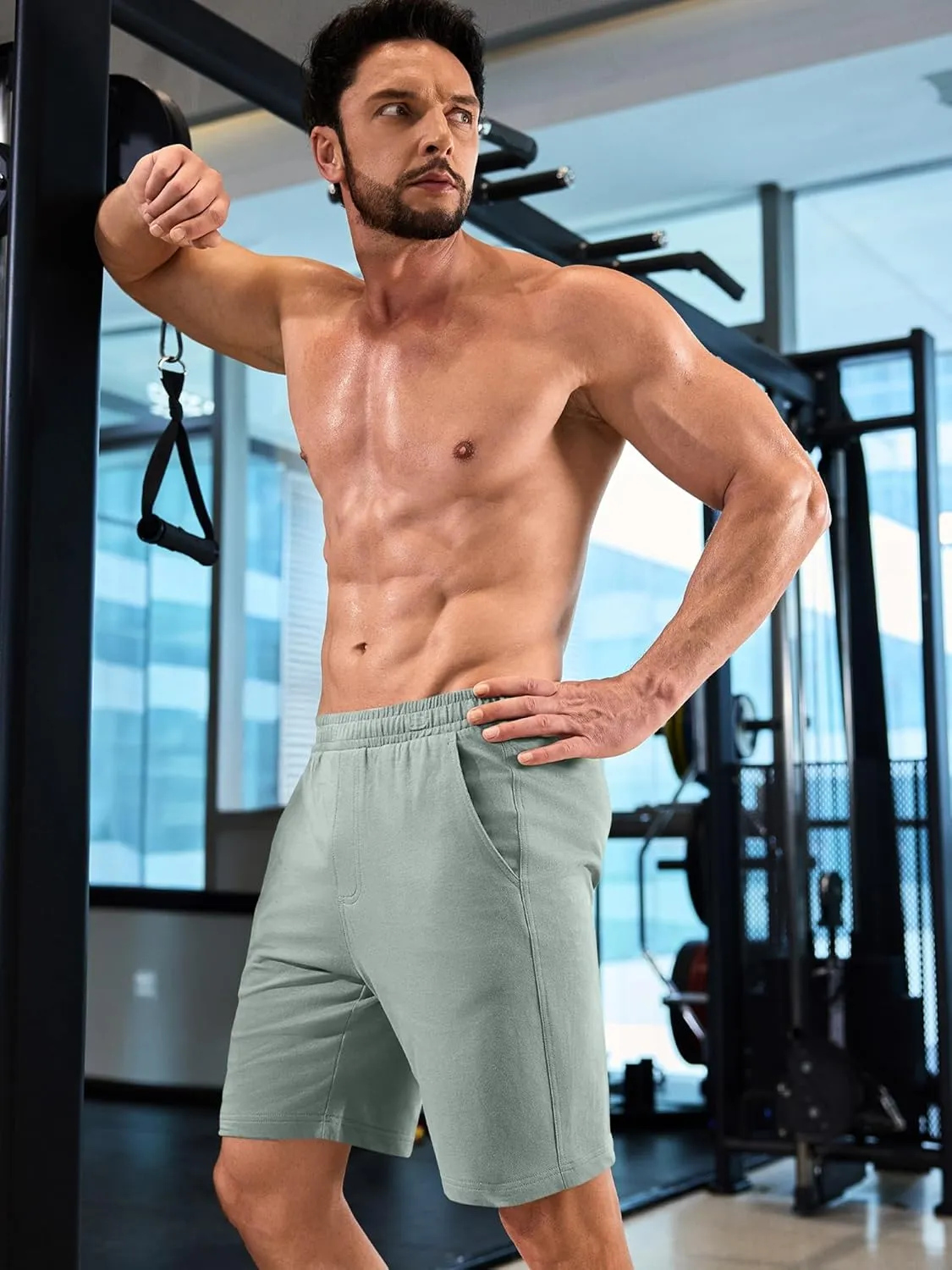 JMIERR Men's 100% Cotton Shorts 9" Casual Elastic Waist Drawstring Lightweight Workout Lounge Beach Jersey Sweat Shorts