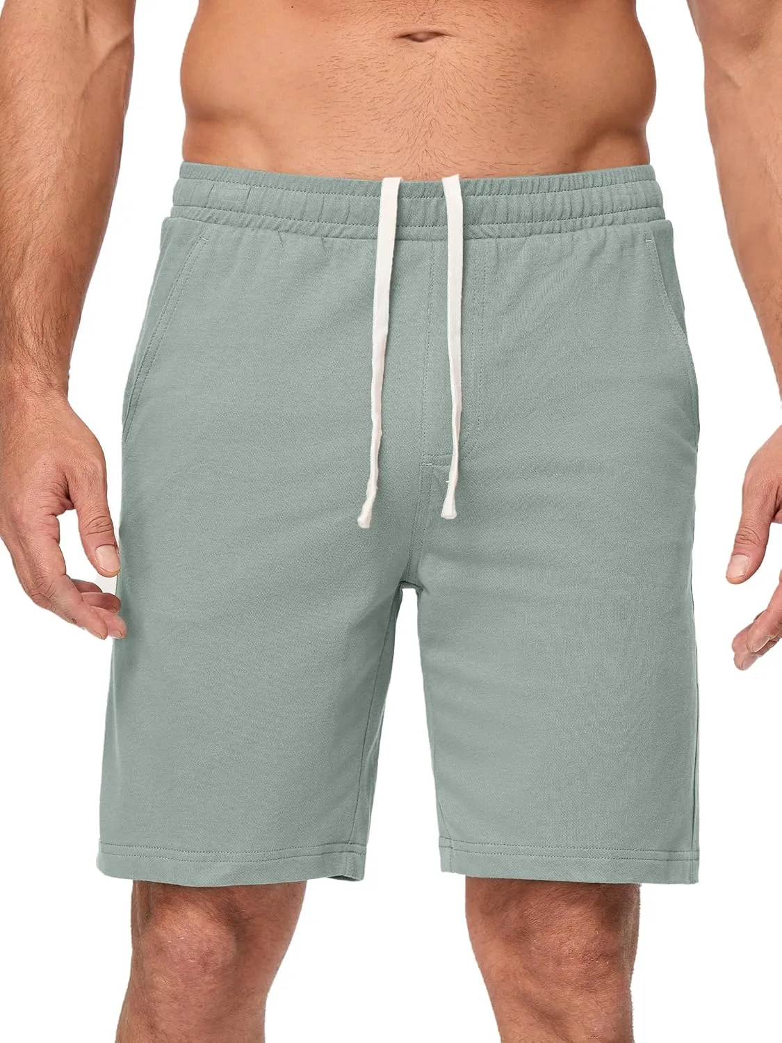 JMIERR Men's 100% Cotton Shorts 9" Casual Elastic Waist Drawstring Lightweight Workout Lounge Beach Jersey Sweat Shorts