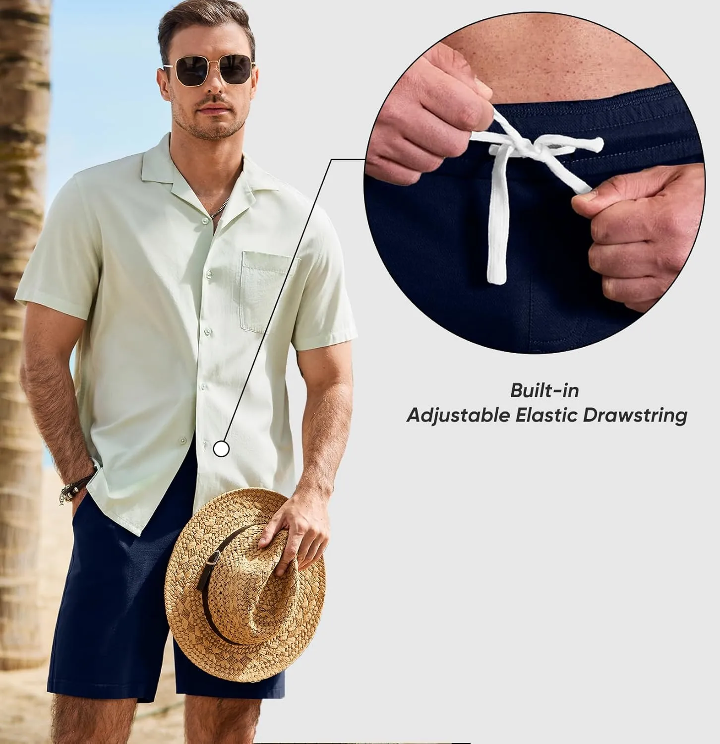 JMIERR Men's 100% Cotton Shorts 9" Casual Elastic Waist Drawstring Lightweight Workout Lounge Beach Jersey Sweat Shorts