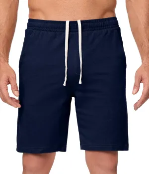 JMIERR Men's 100% Cotton Shorts 9" Casual Elastic Waist Drawstring Lightweight Workout Lounge Beach Jersey Sweat Shorts
