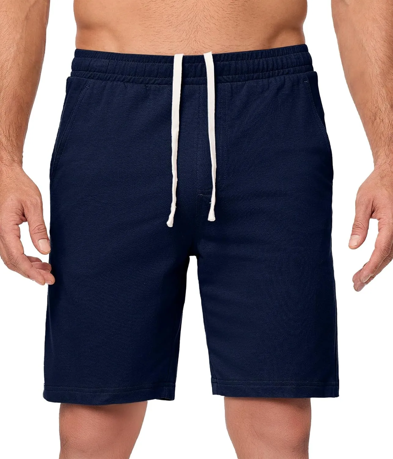 JMIERR Men's 100% Cotton Shorts 9" Casual Elastic Waist Drawstring Lightweight Workout Lounge Beach Jersey Sweat Shorts