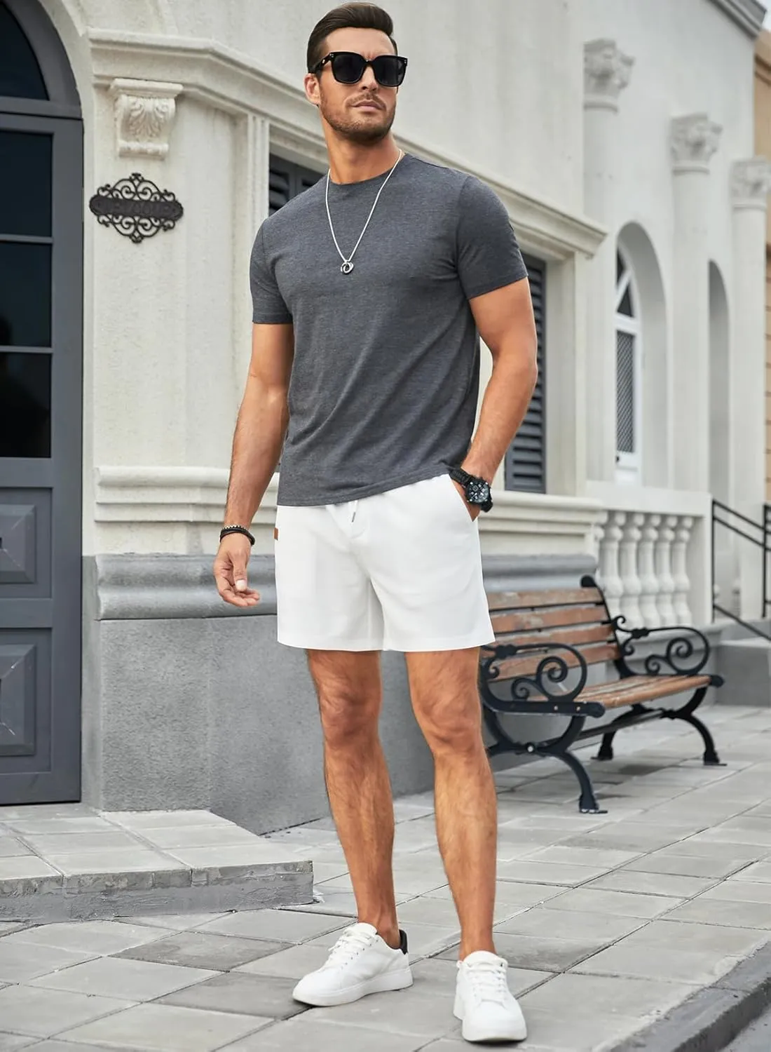 JMIERR Men's Casual 5"/ 7" Shorts Waffle Elastic Waist Drawstring Workout Running Jogging Beach Sweat Shorts with Pockets