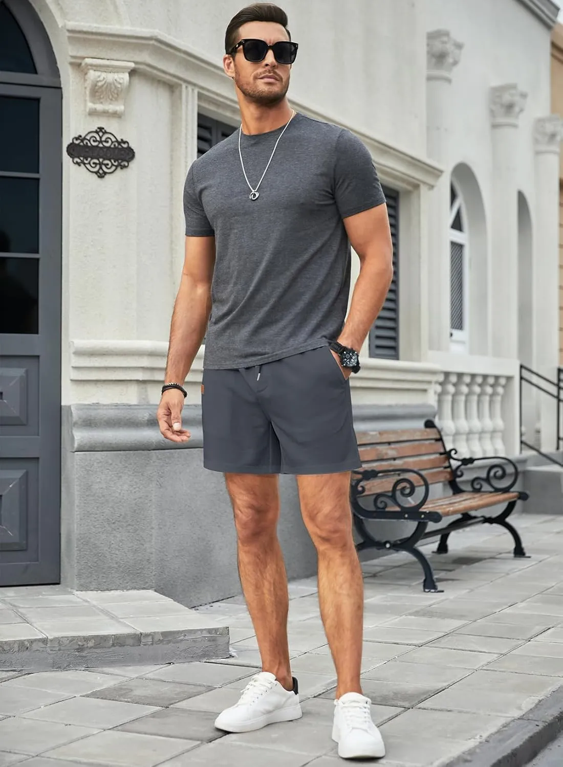 JMIERR Men's Casual 5"/ 7" Shorts Waffle Elastic Waist Drawstring Workout Running Jogging Beach Sweat Shorts with Pockets