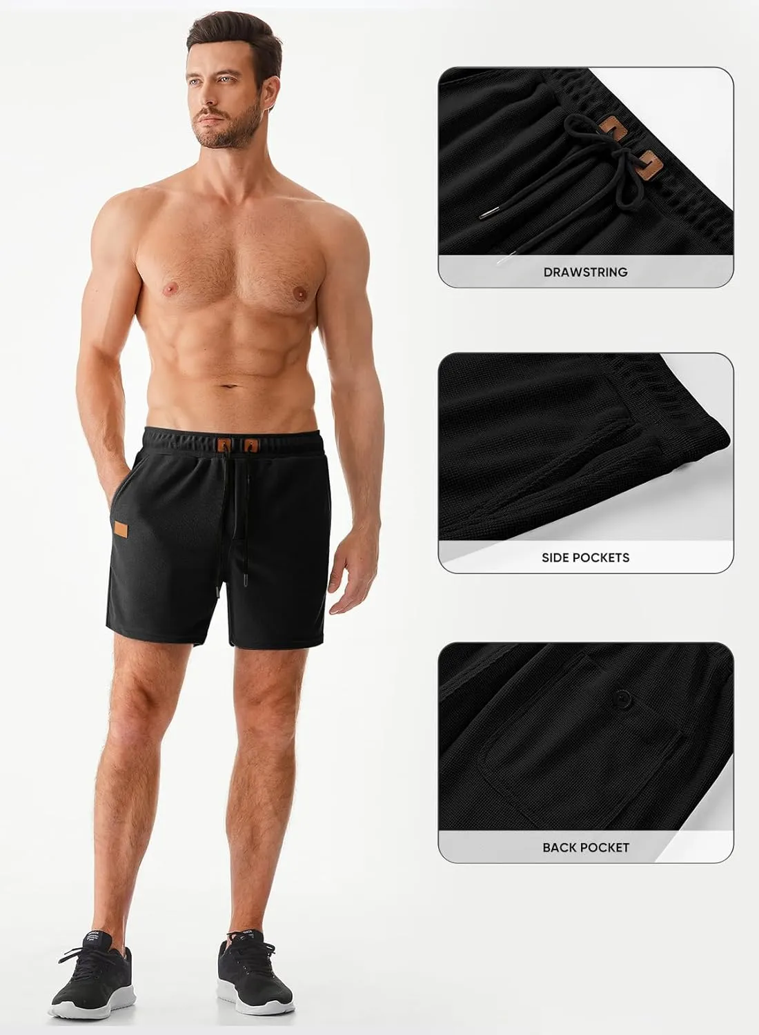 JMIERR Men's Casual 5"/ 7" Shorts Waffle Elastic Waist Drawstring Workout Running Jogging Beach Sweat Shorts with Pockets