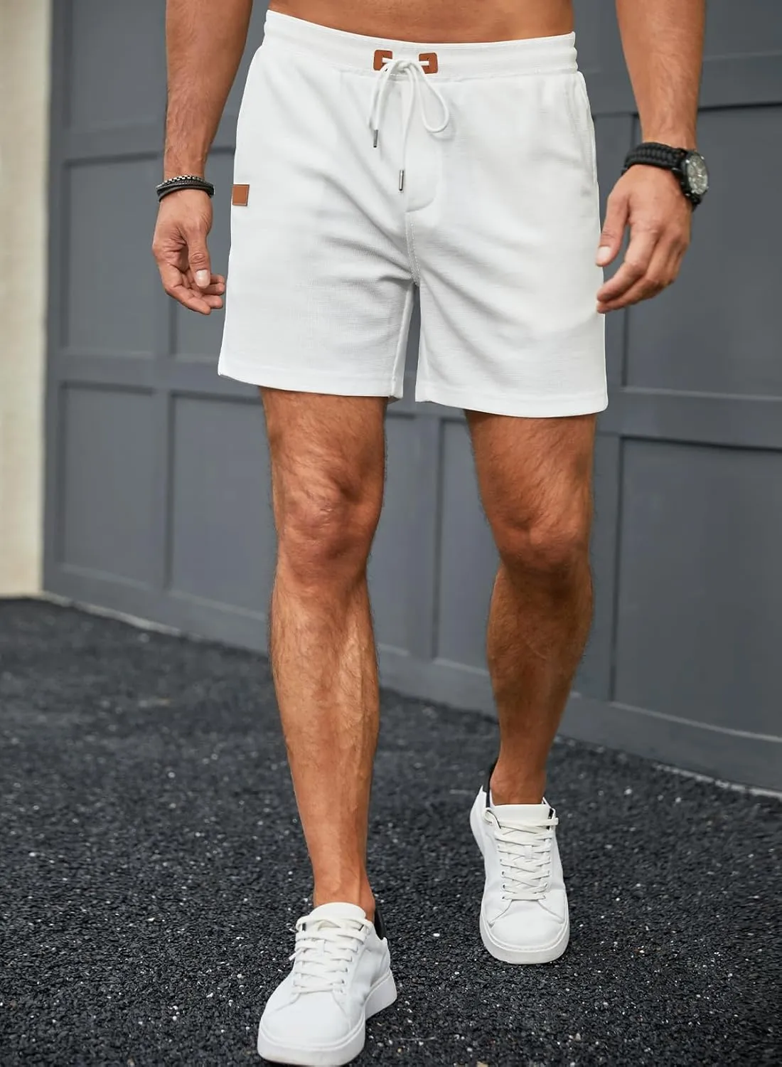 JMIERR Men's Casual 5"/ 7" Shorts Waffle Elastic Waist Drawstring Workout Running Jogging Beach Sweat Shorts with Pockets