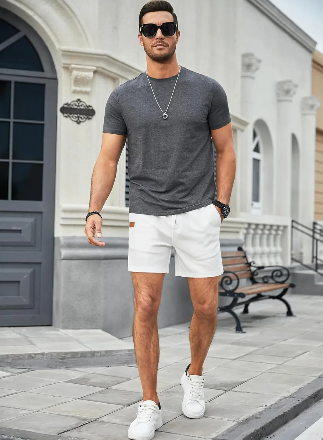 JMIERR Men's Casual 5"/ 7" Shorts Waffle Elastic Waist Drawstring Workout Running Jogging Beach Sweat Shorts with Pockets