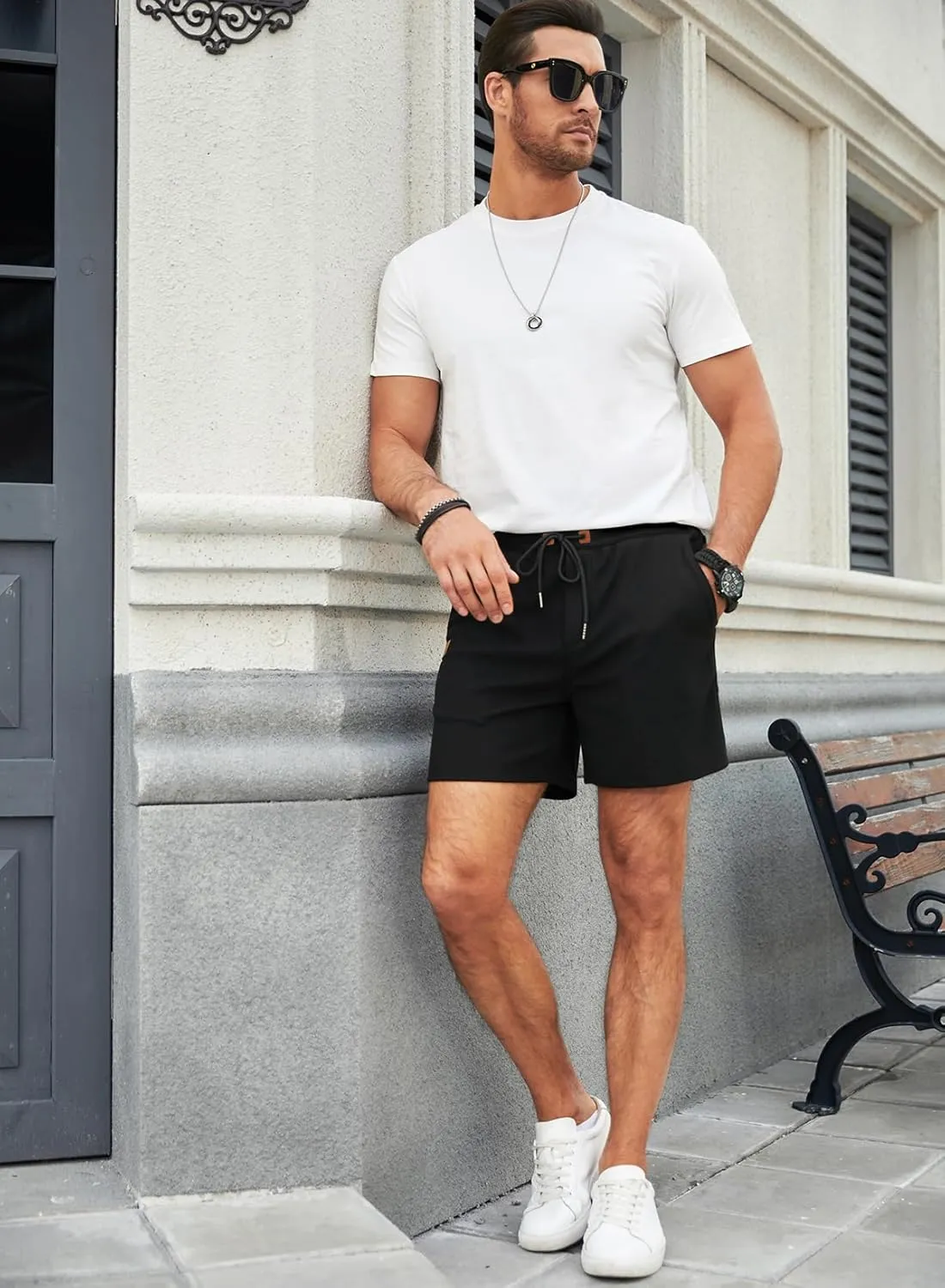 JMIERR Men's Casual 5"/ 7" Shorts Waffle Elastic Waist Drawstring Workout Running Jogging Beach Sweat Shorts with Pockets