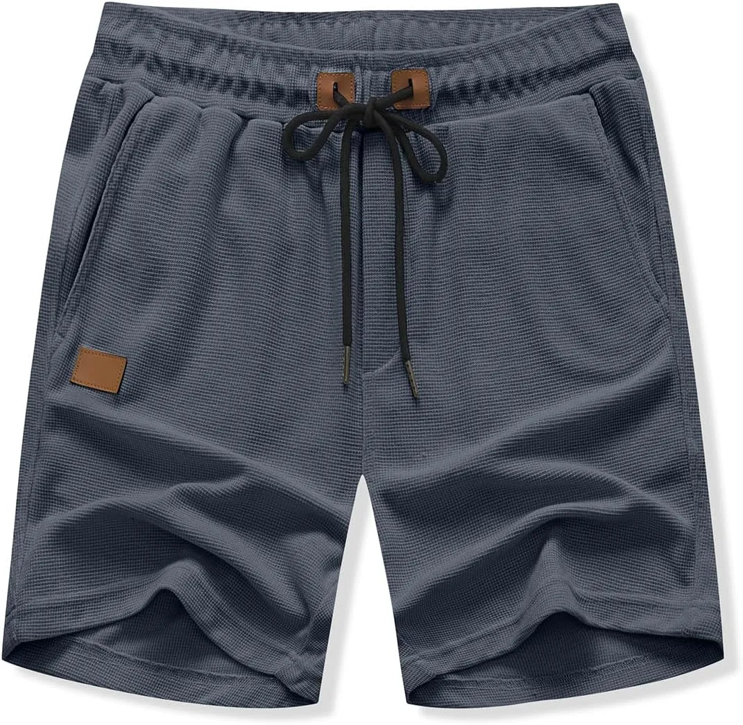 JMIERR Men's Casual 5"/ 7" Shorts Waffle Elastic Waist Drawstring Workout Running Jogging Beach Sweat Shorts with Pockets