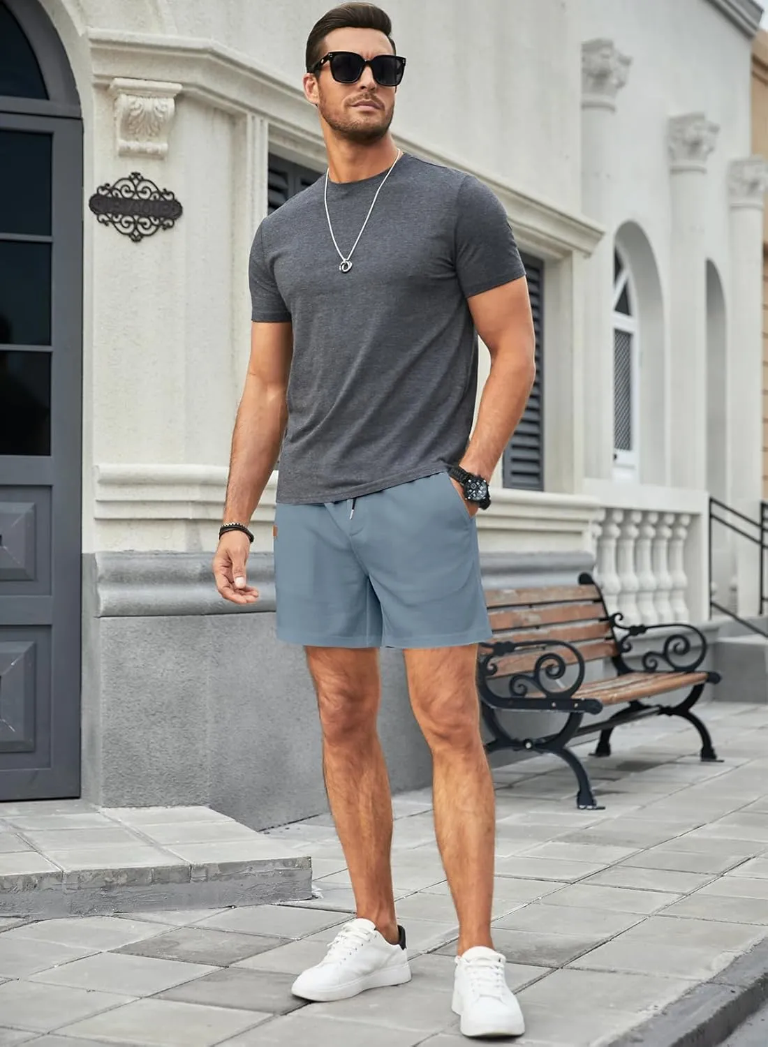 JMIERR Men's Casual 5"/ 7" Shorts Waffle Elastic Waist Drawstring Workout Running Jogging Beach Sweat Shorts with Pockets