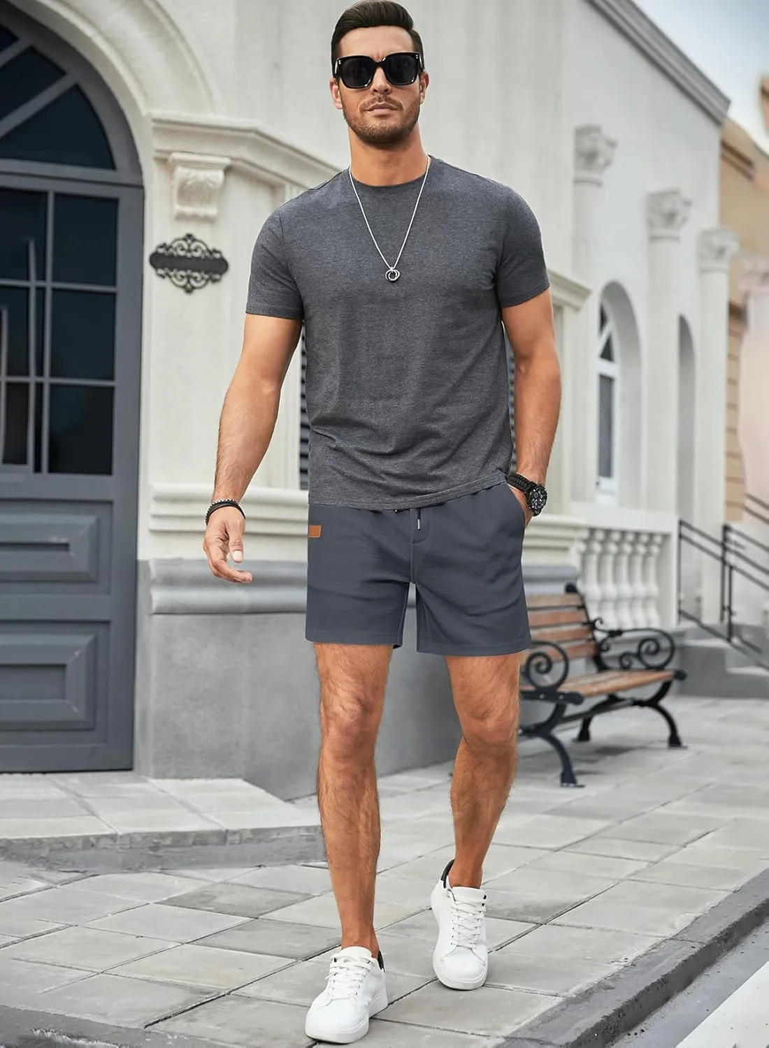 JMIERR Men's Casual 5"/ 7" Shorts Waffle Elastic Waist Drawstring Workout Running Jogging Beach Sweat Shorts with Pockets