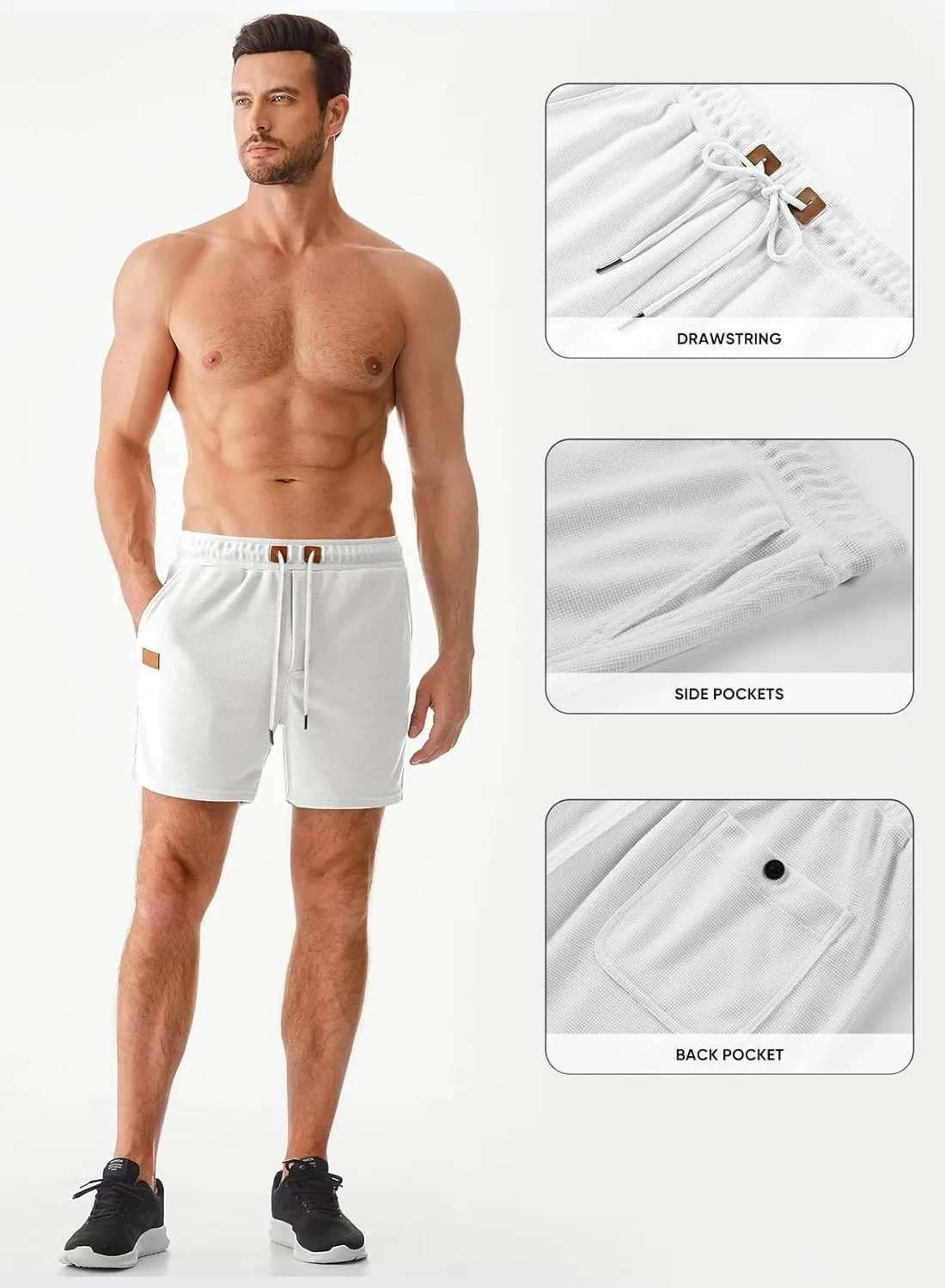 JMIERR Men's Casual 5"/ 7" Shorts Waffle Elastic Waist Drawstring Workout Running Jogging Beach Sweat Shorts with Pockets