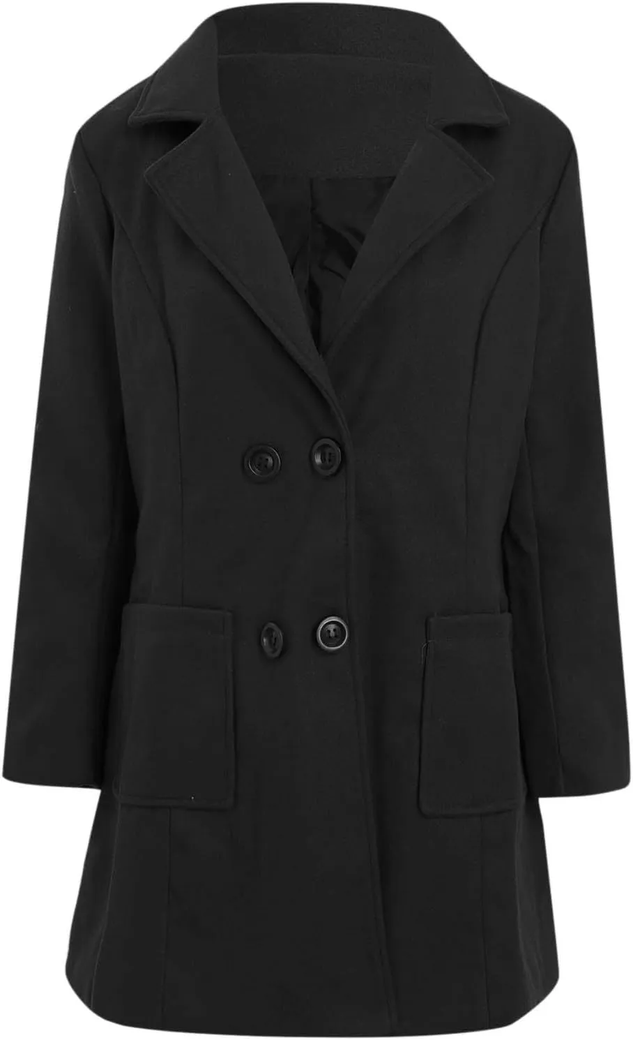 JOAU Women's Basic Wool Blend Pea Coats, Double Breasted Notch Lapel Midi Trench Coat Warm Jackets Overcoat with Pockets