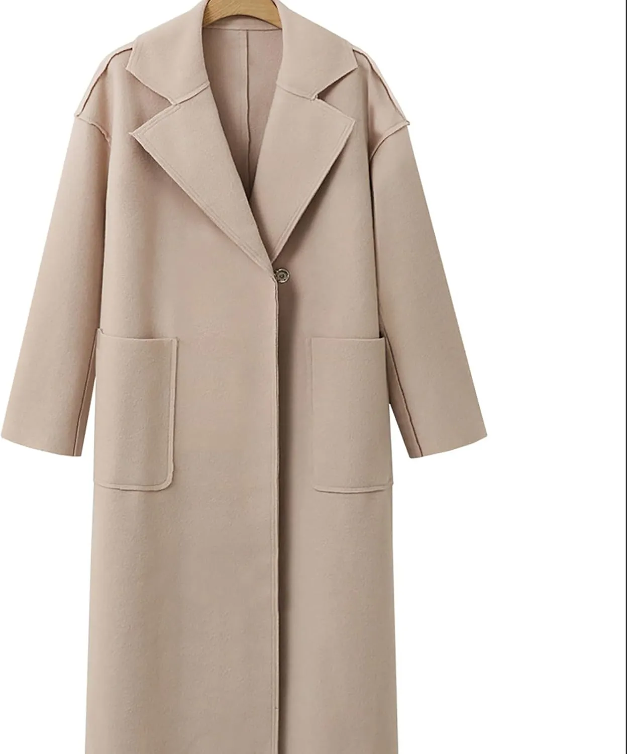 JOAU Women's Notched Lapel Double Breasted Snap Pea Coat Mid-Long Wool Blend Trench Coats with Belt Fashion Pockets Overcoat