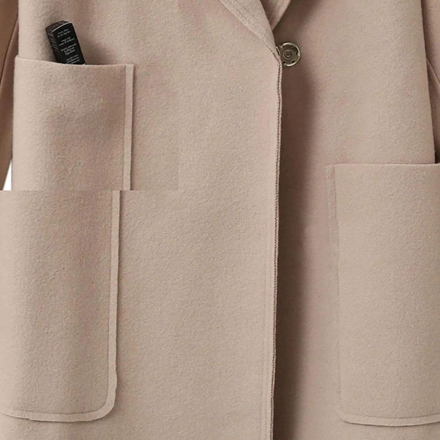 JOAU Women's Notched Lapel Double Breasted Snap Pea Coat Mid-Long Wool Blend Trench Coats with Belt Fashion Pockets Overcoat