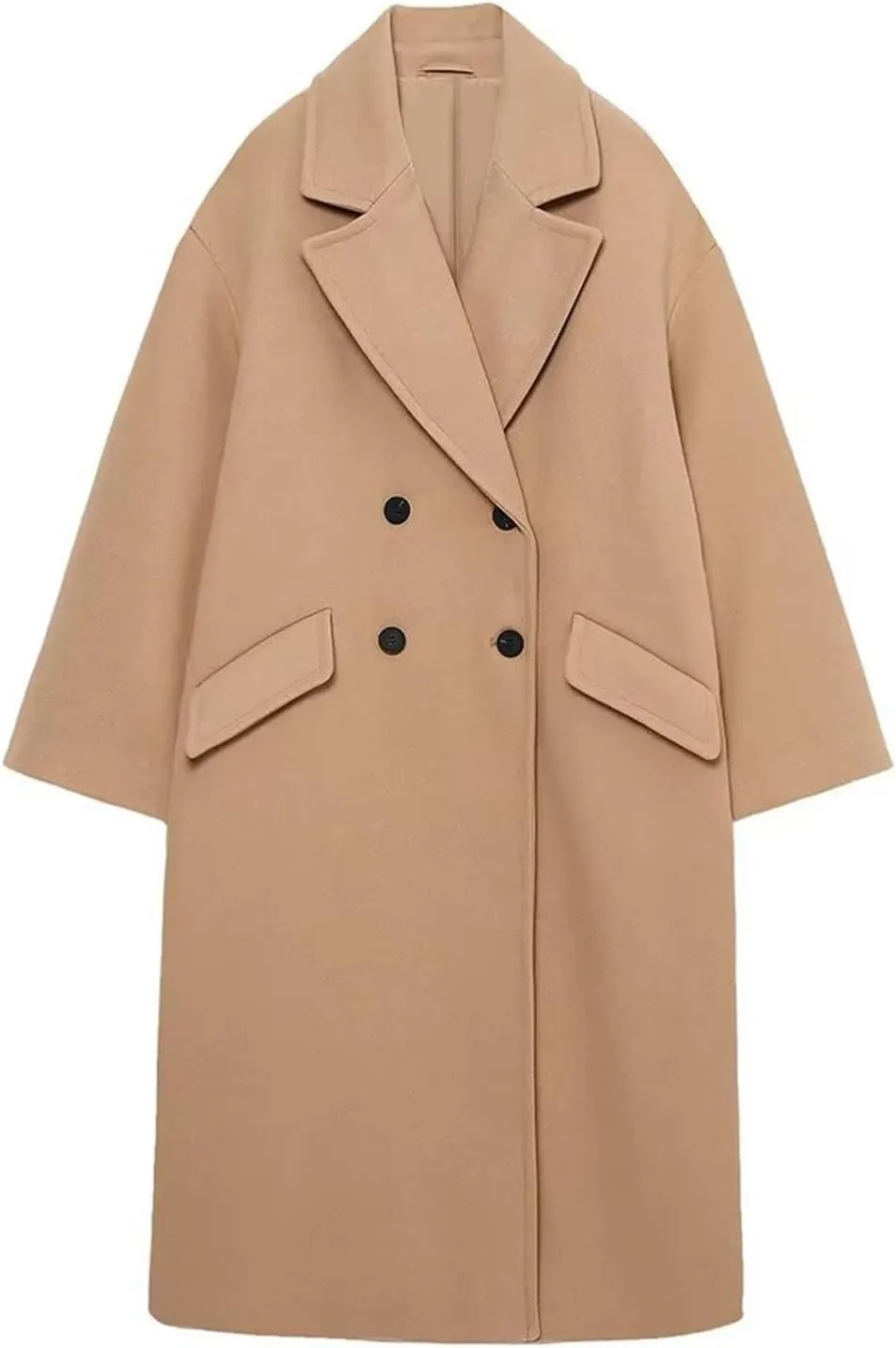 JOAU Women's Winter Wool Blend Mid-Length Peacoat Double Breasted Notched Collar Loose Fit Trench Coat Jackets Overcoat