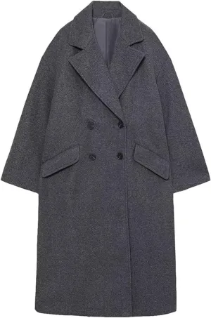 JOAU Women's Winter Wool Blend Mid-Length Peacoat Double Breasted Notched Collar Loose Fit Trench Coat Jackets Overcoat