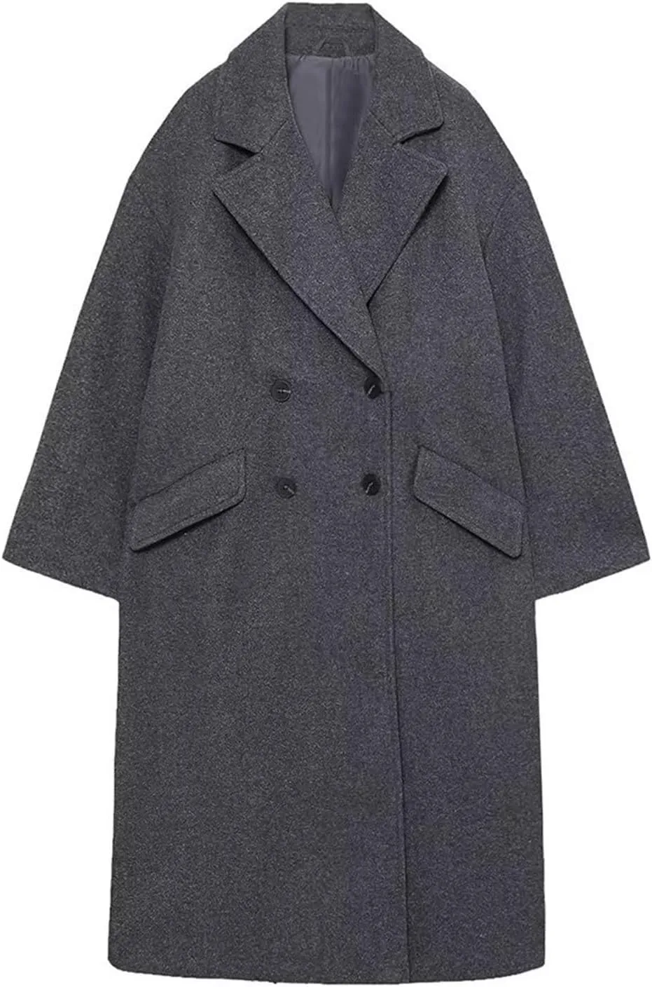 JOAU Women's Winter Wool Blend Mid-Length Peacoat Double Breasted Notched Collar Loose Fit Trench Coat Jackets Overcoat