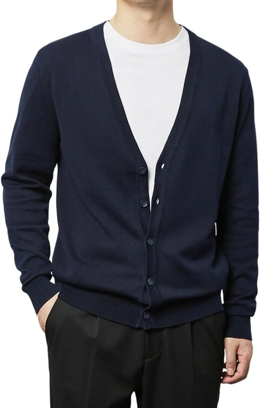 Kinkia Men's V Neck Cardigan Sweater Long Sleeve Button Down Solid Color Knitted Sweaters