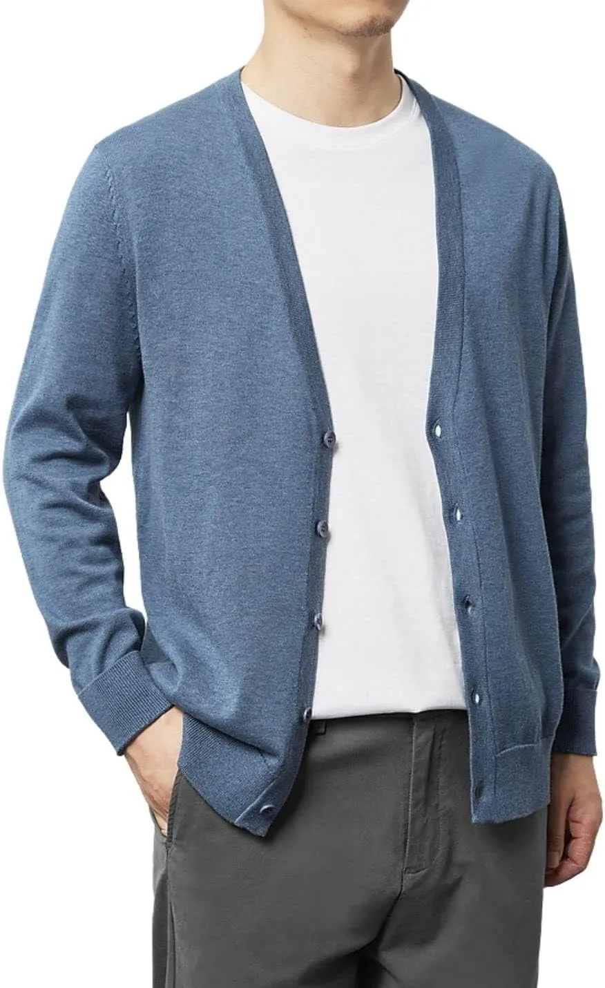 Kinkia Men's V Neck Cardigan Sweater Long Sleeve Button Down Solid Color Knitted Sweaters