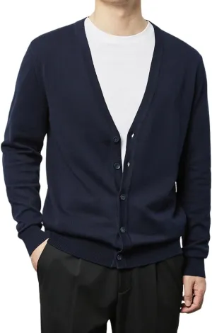 Kinkia Men's V Neck Cardigan Sweater Long Sleeve Button Down Solid Color Knitted Sweaters