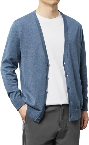 Kinkia Men's V Neck Cardigan Sweater Long Sleeve Button Down Solid Color Knitted Sweaters