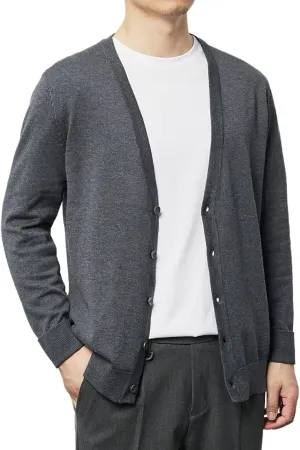 Kinkia Men's V Neck Cardigan Sweater Long Sleeve Button Down Solid Color Knitted Sweaters