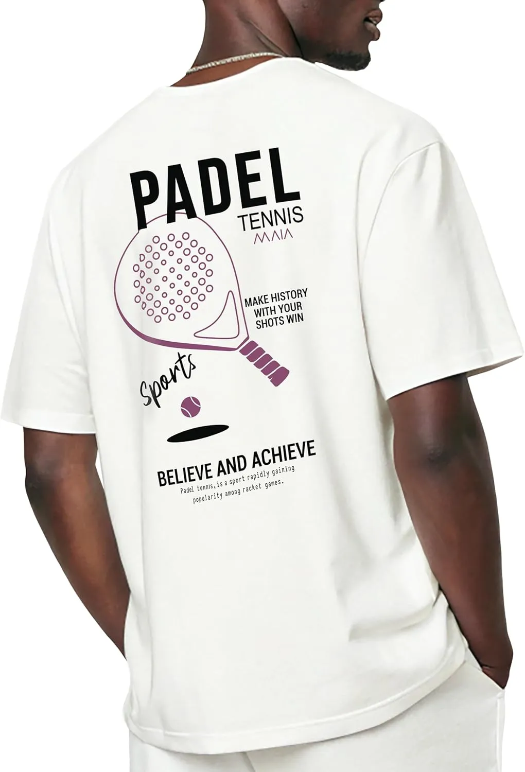 KlothoMAIA Men’s Padel Tennis Sport Graphic T-Shirt,Oversize,Cotton Fabric