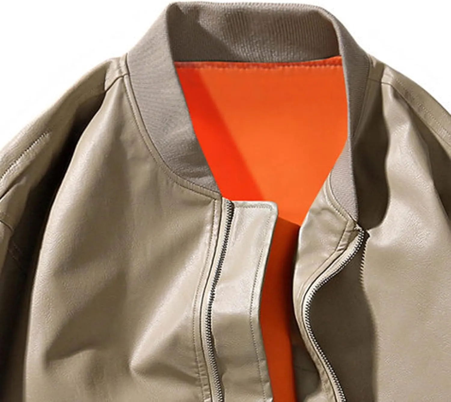 Leather Jackets For Mens Faux Motorcycle PU Leather Coats Motorcycle Biker Racing Solid Color Zipper Pocket Outwear