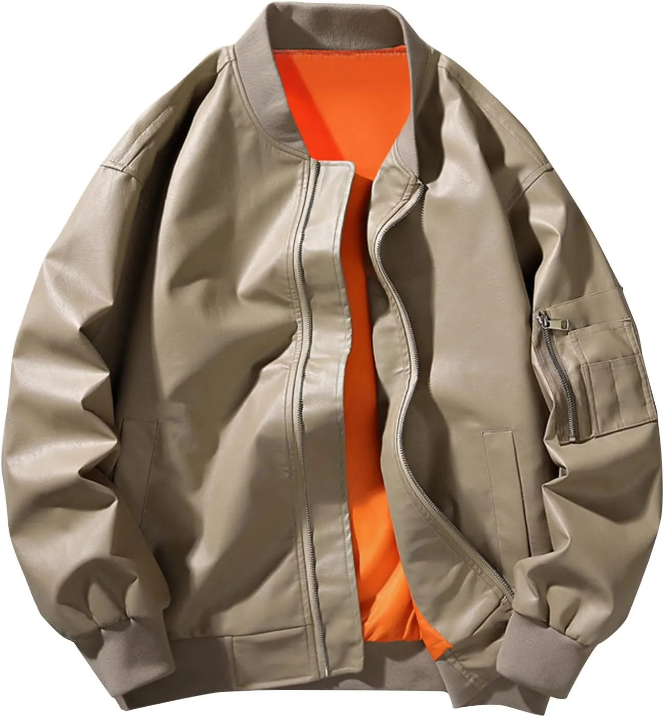 Leather Jackets For Mens Faux Motorcycle PU Leather Coats Motorcycle Biker Racing Solid Color Zipper Pocket Outwear