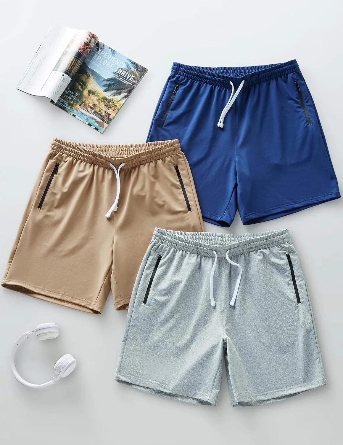 Liberty Imports 3 Pack Mens Sweat Shorts Athletic Casual Jogger Shorts with Zipper Pockets, Terry Performance Tech Activewear