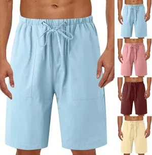 Linen Shorts for Men, Mens Casual Soft Linen Long Shorts Knee Length Sport Drawstring Running Lounge Shorts Capri Pant