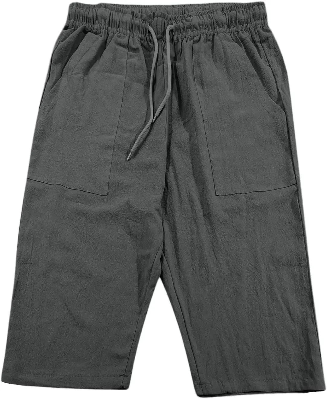 Linen Shorts for Men, Mens Casual Soft Linen Long Shorts Knee Length Sport Drawstring Running Lounge Shorts Capri Pant