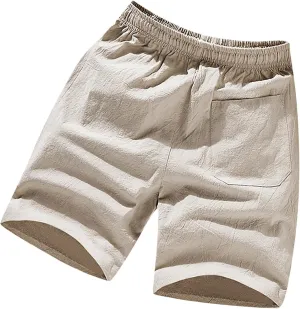 Linen Shorts for Men Texture Drawstring Lounge Pant Baggy Comfy Running Hiking Aethletic Shorts with Pocket Plus Size