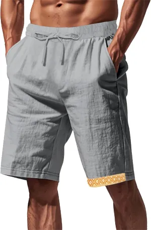Linen Shorts for Mens Baggy Cool Boho Beach Vacation Summer Pants Elastic Waist Drawstring Casual Shorts with Pockets
