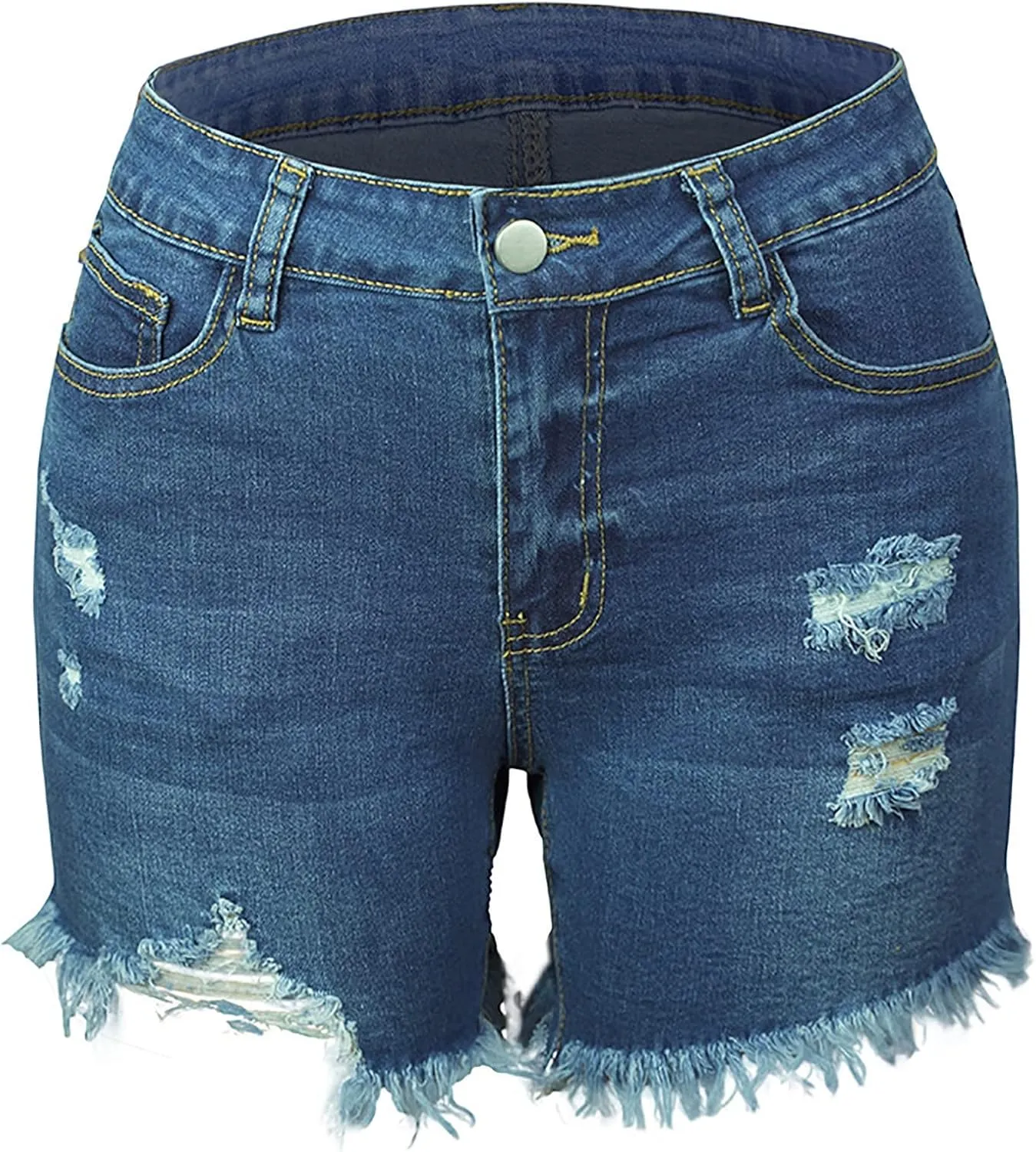 LIXIAO Women's Casual Mid Rise Denim Shorts Stretch Ripped Raw Hem Jean Shorts High Waisted Shorts