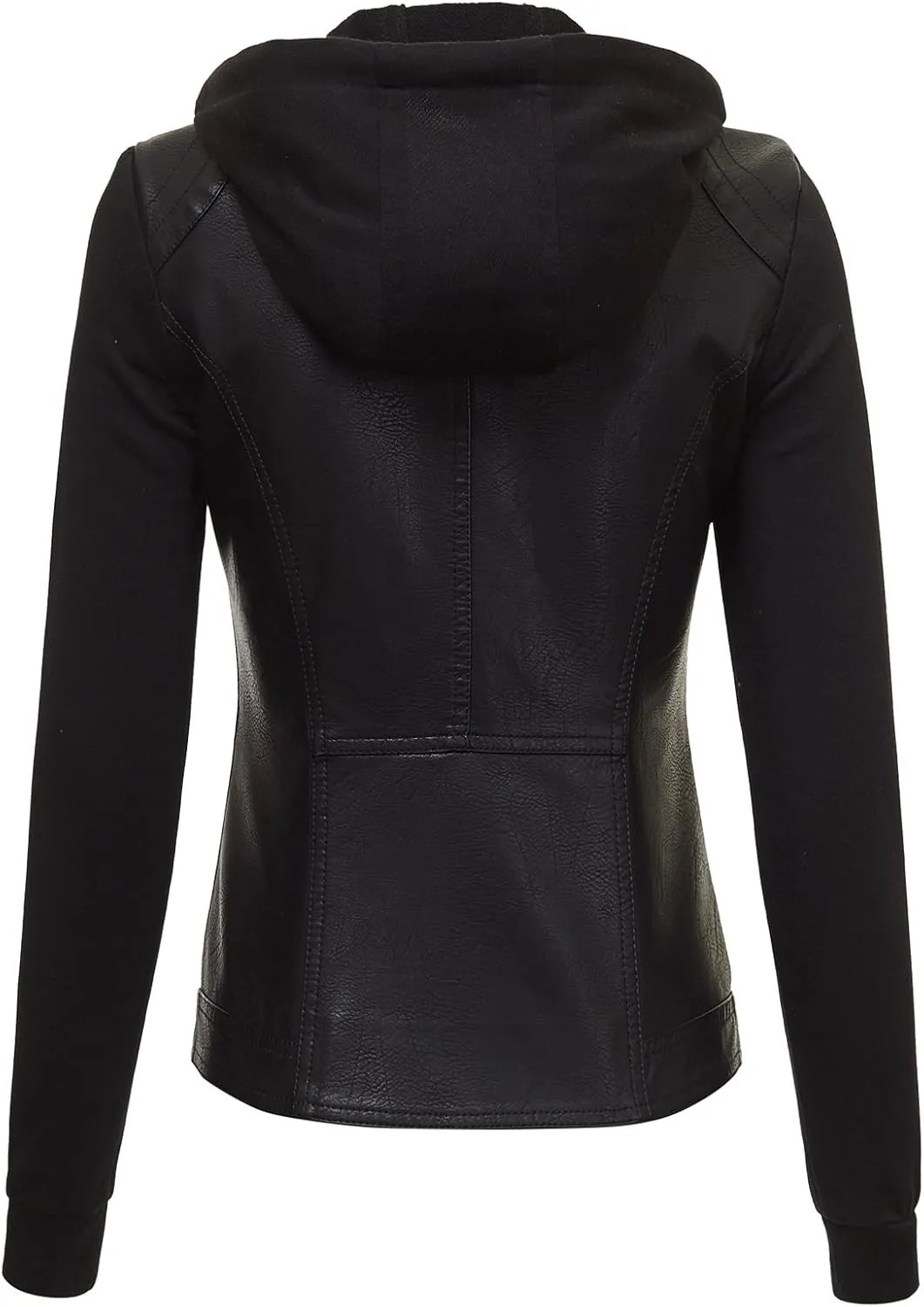 Lock and Love Women's Faux Leather Moto Biker Jacket Coat with Removable or Non-Removable Hood