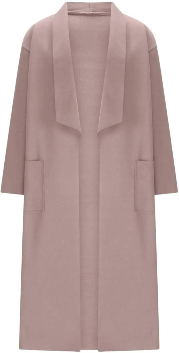Long Lapel Coat for Women Plus Size Wool Blend Coat Winter Warm Peacoat Casual Open Front Cardigan Tops with Pockets