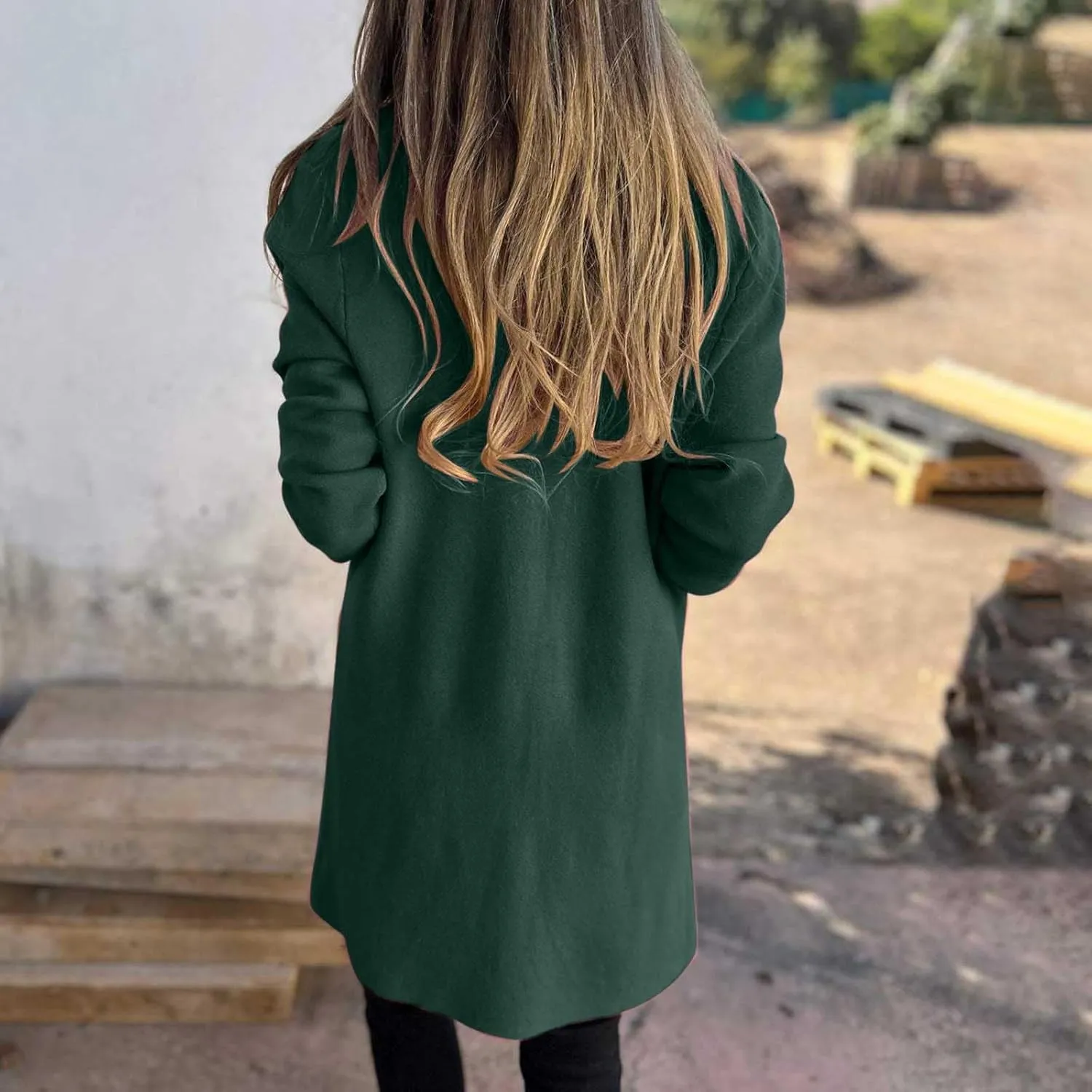 Long Lapel Coat for Women Plus Size Wool Blend Coat Winter Warm Peacoat Casual Open Front Cardigan Tops with Pockets