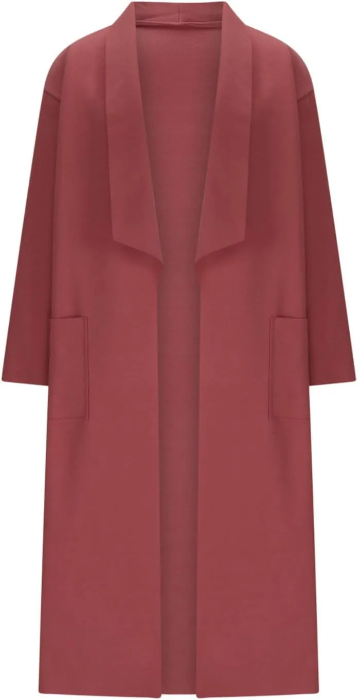 Long Lapel Coat for Women Plus Size Wool Blend Coat Winter Warm Peacoat Casual Open Front Cardigan Tops with Pockets