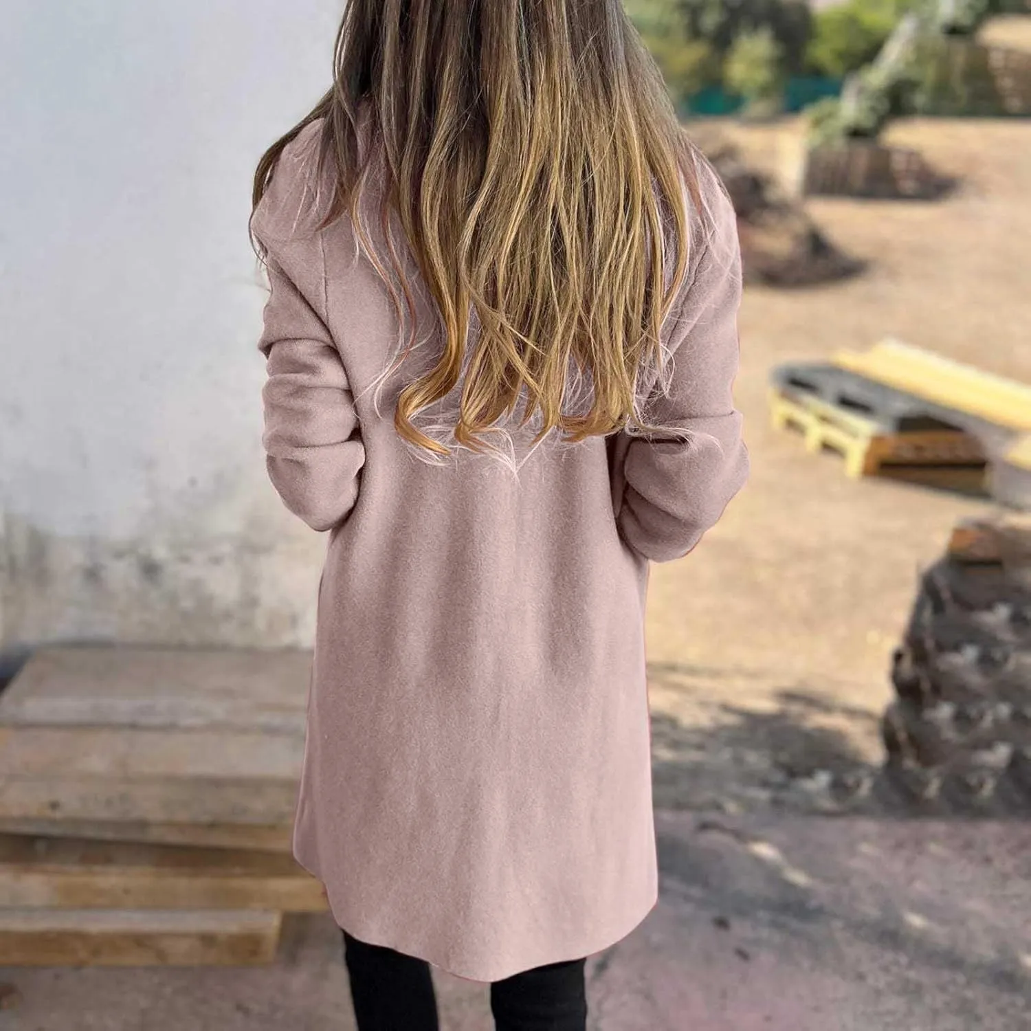 Long Lapel Coat for Women Plus Size Wool Blend Coat Winter Warm Peacoat Casual Open Front Cardigan Tops with Pockets