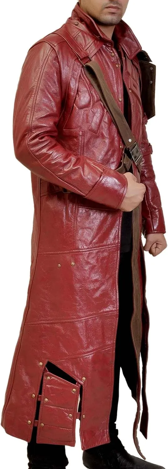 LP-FACON Mens Star Biker Maroon Halloween Cosplay Costume Leather Jacket Faux/Real