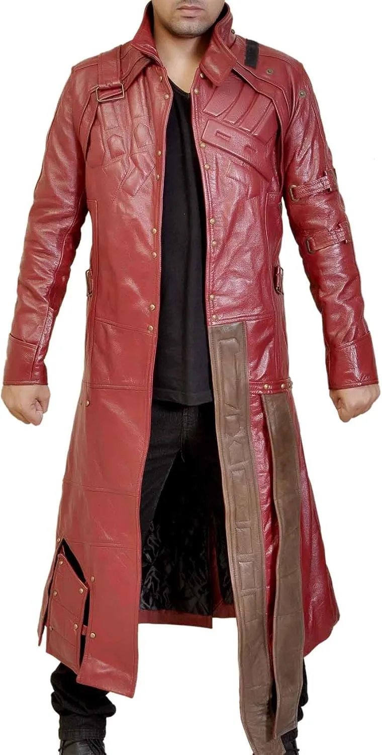 LP-FACON Mens Star Biker Maroon Halloween Cosplay Costume Leather Jacket Faux/Real